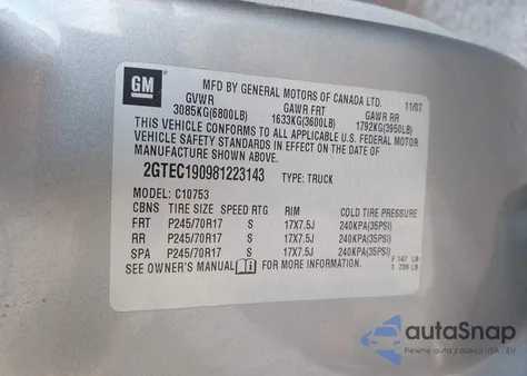 2008 GMC Sierra 1500 Sle1 z USA, uszkodzony, nr VIN 2GTEC190981223143